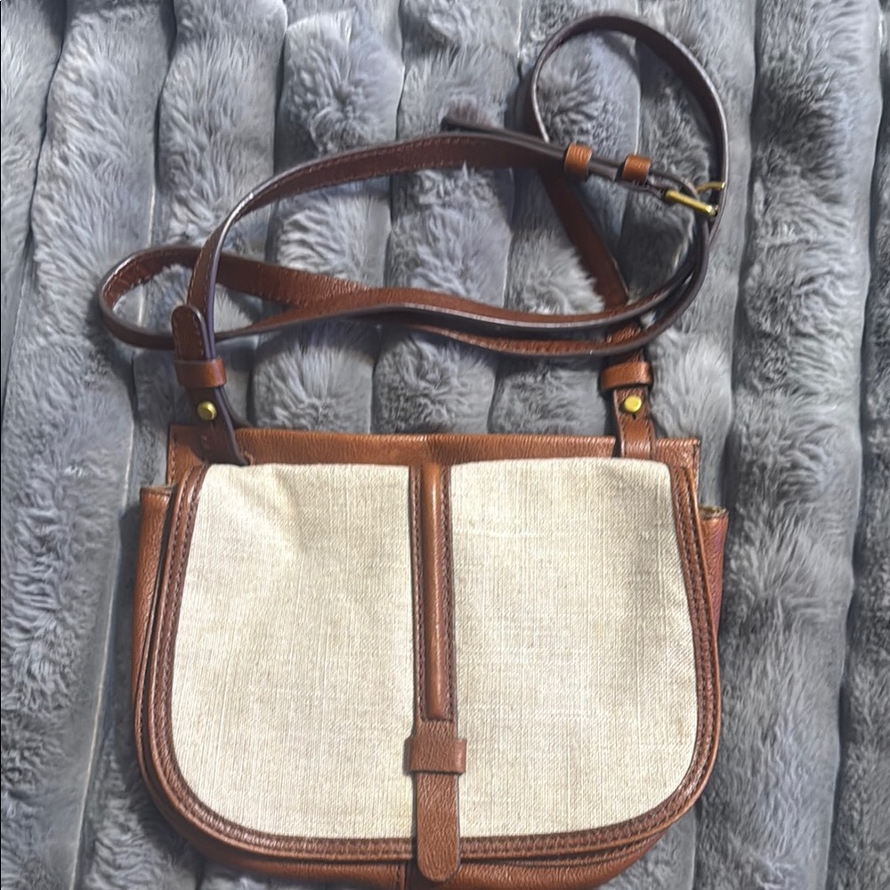 Cream and Brown Fossil Crossbody
